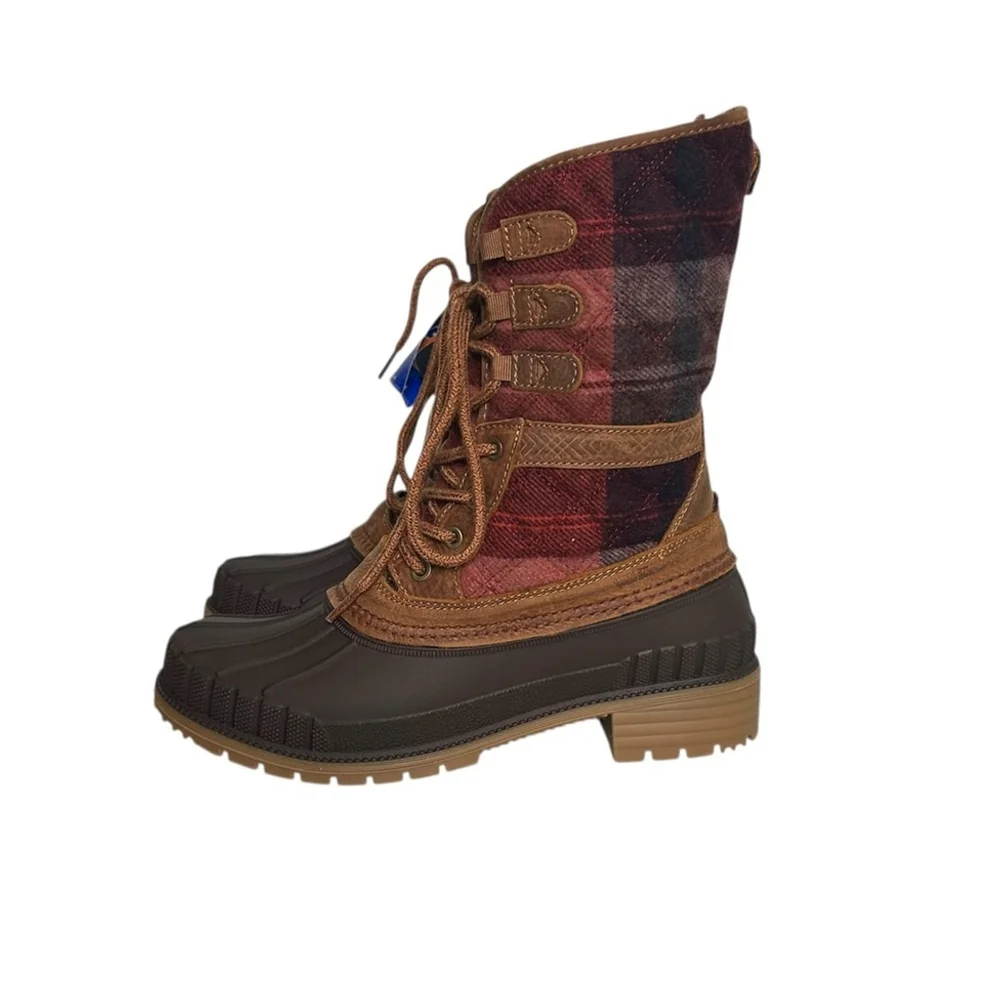 KAMIK Sienna 3 Winter Lace Up Waterproof Boots Dark Brown Plaid Women's Size 9